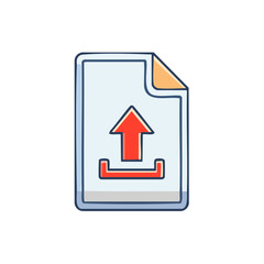 Hand drawn upload icon on a document paper graphic illustration for digital data transfer