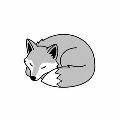 Cute cartoon fox sleeping curled up peacefully.