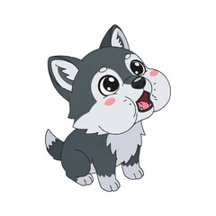 Fototapeta premium Adorable Cartoon Wolf Cub with Big Eyes and Rosy Cheeks.