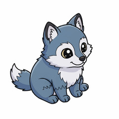 Adorable Cartoon Wolf Cub with Big Eyes and Fluffy Tail.
