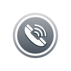 Communication phone call icon with ringing signal waves in a modern gray circle button design