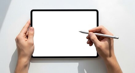 Digital artist uses stylus on blank tablet screen for creative work