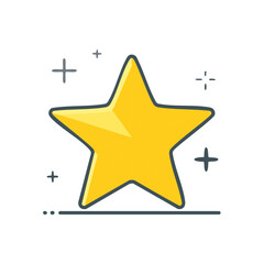 Obraz premium Golden Five Pointed Star with Sparkle Accents and Simple Line Art