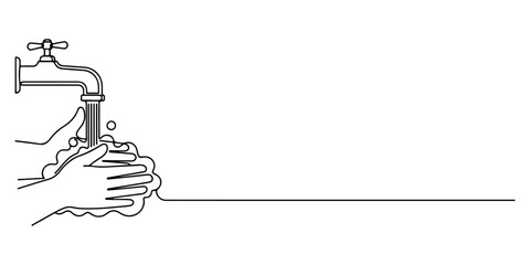Continuous one line of a hand washing, symbolizing hygiene education, drawn vector illustration.