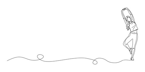 Continuous one line of a person stretching, representing daily physical activity tips, drawn vector illustration.