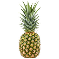 Fototapeta premium A single fresh whole pineapple with its green crown, a sweet tropical fruit, isolated on transparent background