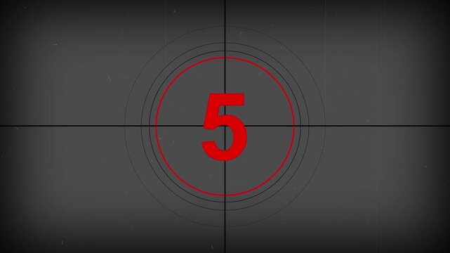 10 seconds realistic vintage old movie countdown intro animation - sepia toned with film shake and dust and scratches. Motion graphics of movie countdown concept.