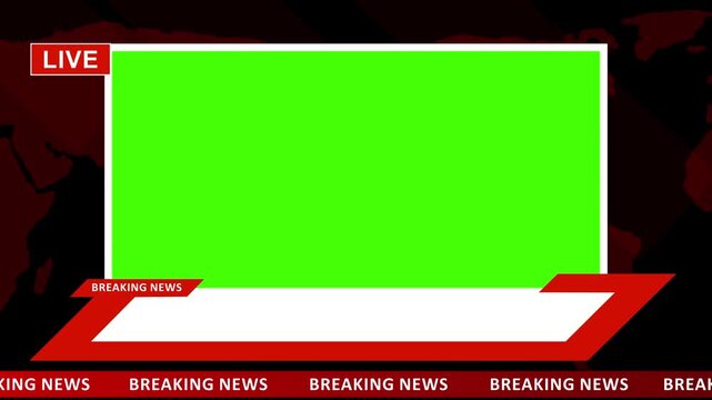 Green screen breaking news template with text animation, live and red background. Modern news live streaming TV broadcast backdrop. Looping 4K video. Motion graphics of news background concept.