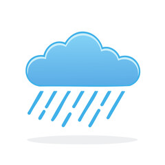 Blue cartoon cloud raining with blue stripes on white background