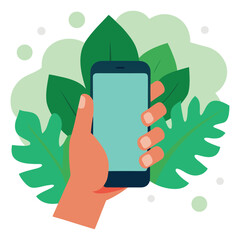 Hand Holding Smartphone in Nature Vector Mockup