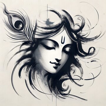 Abstract portrait art of Lord krishan