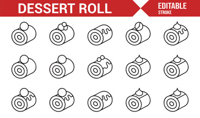 Vector dessert roll icon bundle for culinary and café branding