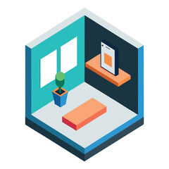 Isometric Room Corner Smartphone Mockup Vector