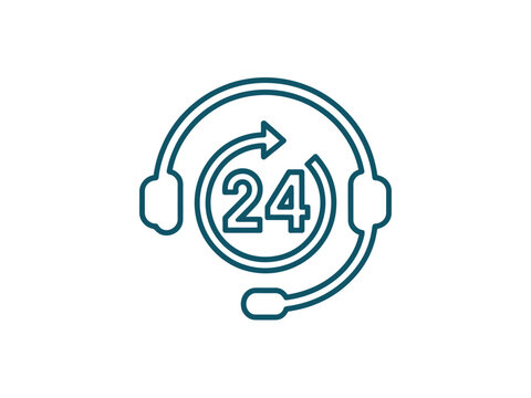 A 24-hour customer service headset icon with a circular arrow.