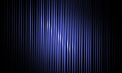 An abstract dark blue and purple background featuring numerous vertical illuminated lines creating a dynamic, corrugated texture. The central lighting emphasizes a subtle wave or curve.
