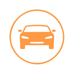 Minimalist orange car icon in a circle, vector graphic for transportation and automotive services.