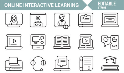 Interactive education vector icons for online course platforms