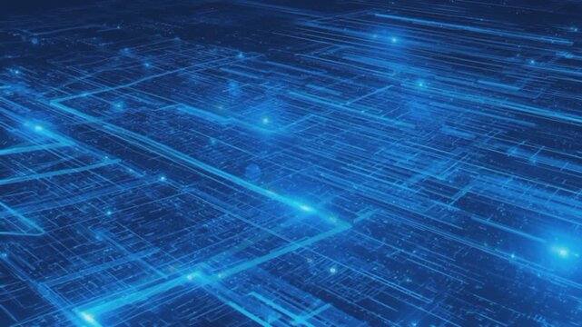 Futuristic blue digital circuit board pattern with glowing nodes and interconnected lines image photo