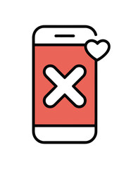 Obraz premium A smartphone displays a large white X symbol and a small heart icon on its screen.