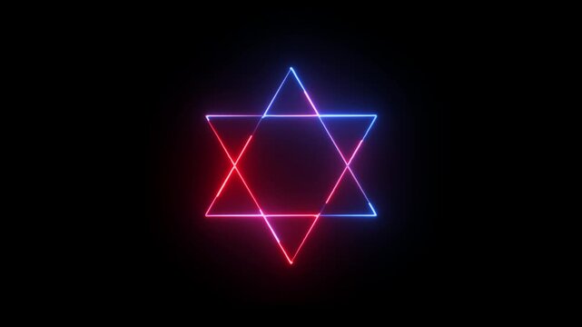 Glowing neon triangle animation . abstract geometric background with endless tunnel,triangular shapes.Glowing neon Hexagram icon animation.