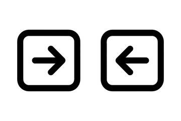 Set of two simple black outline icons showing right arrow and left arrow inside rounded square box