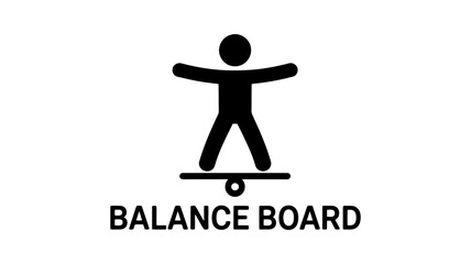 Black silhouette icon of a person balancing on a balance board with text