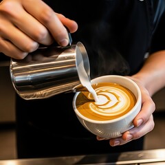 Close-up of barista making latte art