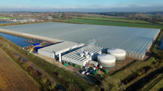 Aerial view of greenhouses in Bury Saint edmunds, United Kingdom.