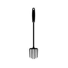 Black silhouette of a garden fork on white background