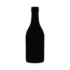 Black silhouette of a glass bottle on white background