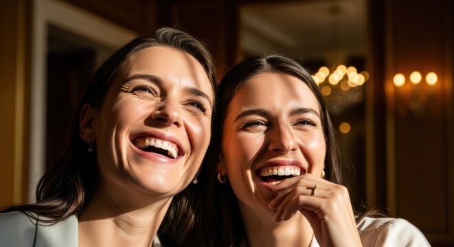 Portrait captures twin sisters smiling in radiant sunlight. Twin sisters together radiating joy, friendship, and happiness in natural light create lasting memories. Portrait showcasing twin sisters - Powered by Adobe