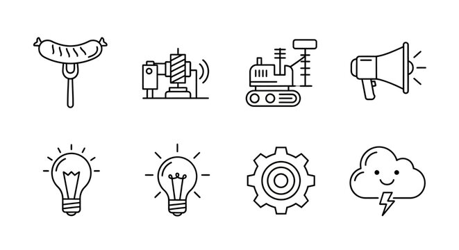 Minimalist technology and food icons: communication, innovation, and energy concepts