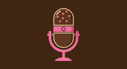 Retro podcast microphone with pink and brown color scheme