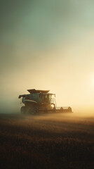 Naklejka premium combine harvester land agriculture dusk ecology industry modern agriculture cultivation vertical visual