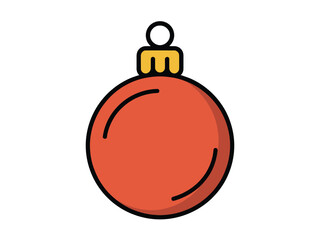 A red christmas ornament with a yellow top and a white circle on a white background