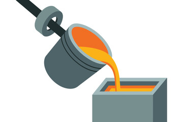 Obraz premium Molten metal is poured from a crucible into a mold for industrial manufacturing.