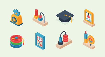 Educational 3d icons collection with graduation cap and educational tools
