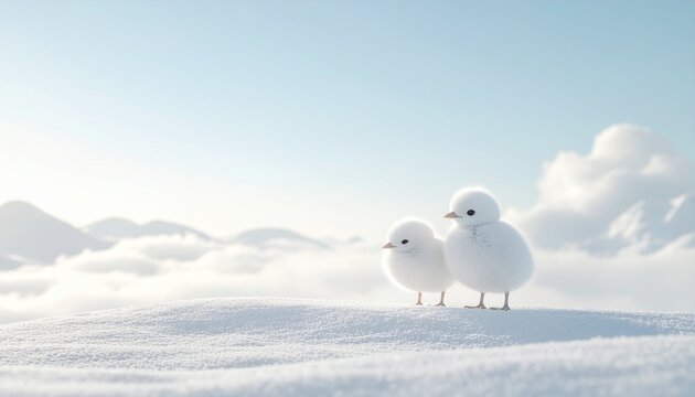 雪原に佇む白い鳥たち 4Kリアリスティック