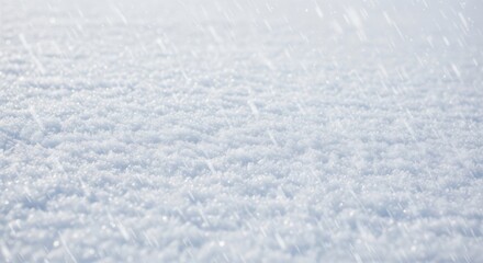 Obraz premium Fresh White Snow Texture with Falling Snowflakes. fresh, powdery white snow on the ground. Soft, out-of-focus snowflakes are falling across the frame. The texture of the snow crystals is visible