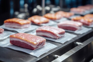 Production line for packing and vacuuming delicious meat cuts in a modern facility with efficient processes and quality assurance measures in place