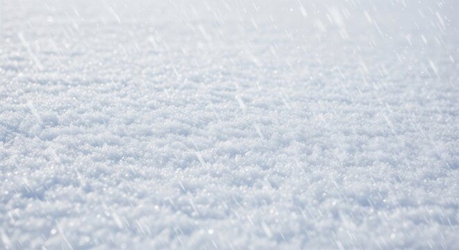 Fresh White Snow Texture with Falling Snowflakes. fresh, powdery white snow on the ground. Soft, out-of-focus snowflakes are falling across the frame. The texture of the snow crystals is visible - Powered by Adobe