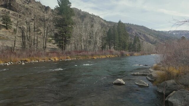 Truckee River by the California-Nevada Border in Winter 