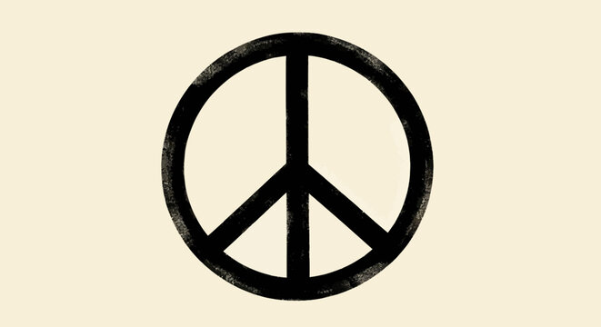 Minimalist peace symbol with grunge texture on neutral background