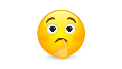 Fototapeta premium Concerned emoji with a finger touching its lip, set against a white background