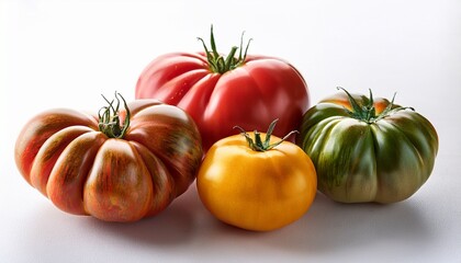 Fototapeta premium Heirloom Tomatoes On White Background In Natural Light