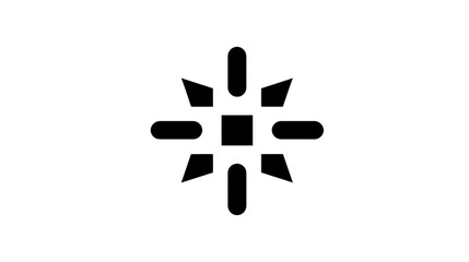 Obraz premium Geometric black sun icon with symmetrical rays and rounded shapes, minimalistic design, isolated on transparency background, modern abstract symbol, simple and clean style