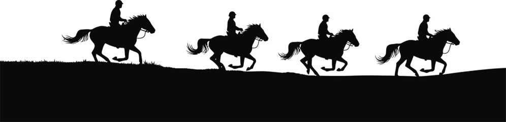 Fototapeta premium Silhouette of native American warriors riding horses across the plains