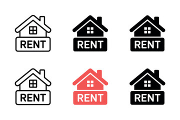 Fototapeta premium A collection of stylized house icons with the word RENT displayed on a sign.