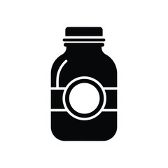 Black silhouette of a pill bottle with label medicine