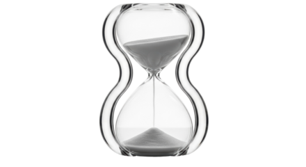 Elegant hourglass with sand flowing, isolated PNG on transparent background, time management concept for design and presentations